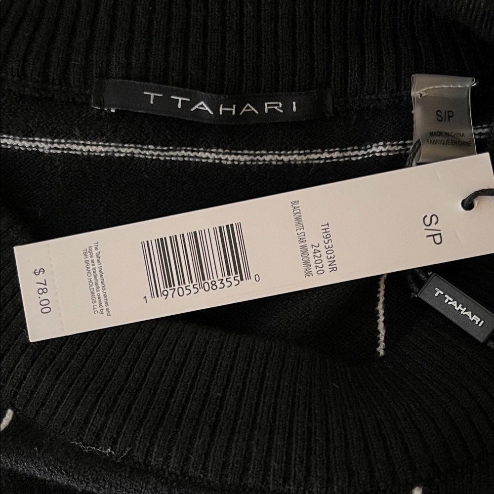 T Tahari Cream and Black Grid Sweater - Picture 2 of 2